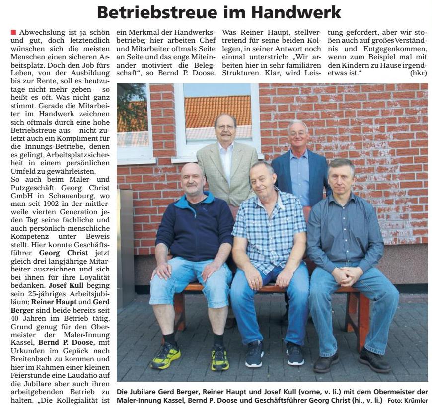Betriebstreue im Handwerk - Kreishandwerkerschaft Kassel